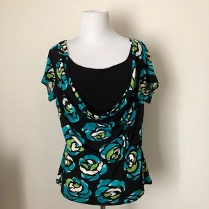 Briggs New York - Multi Color Top with Cowl Neck M